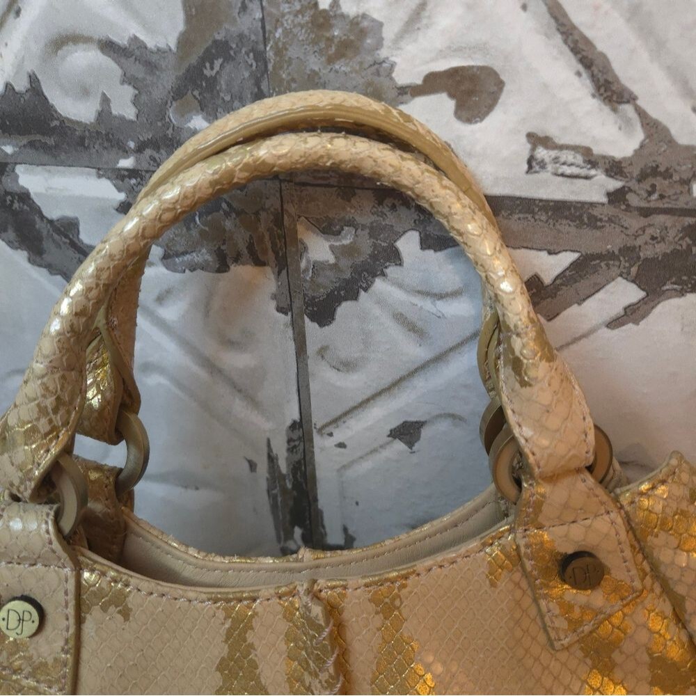 Vintage Donald J. Pliner Bag Animal Print Gold/Pink Metallic Snakeskin Bag - Picture 10 of 16